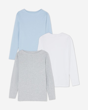 Grey Marl, White & Blue 3 Pack Long Sleeve Slash Neck Tops