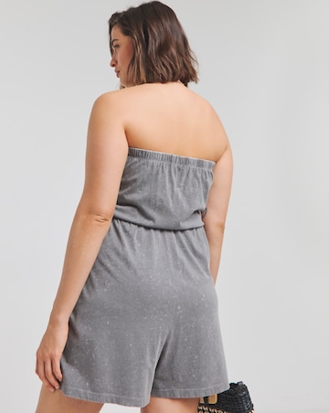 Grey Acid Wash Cotton Jersey Bandeau Playsuit