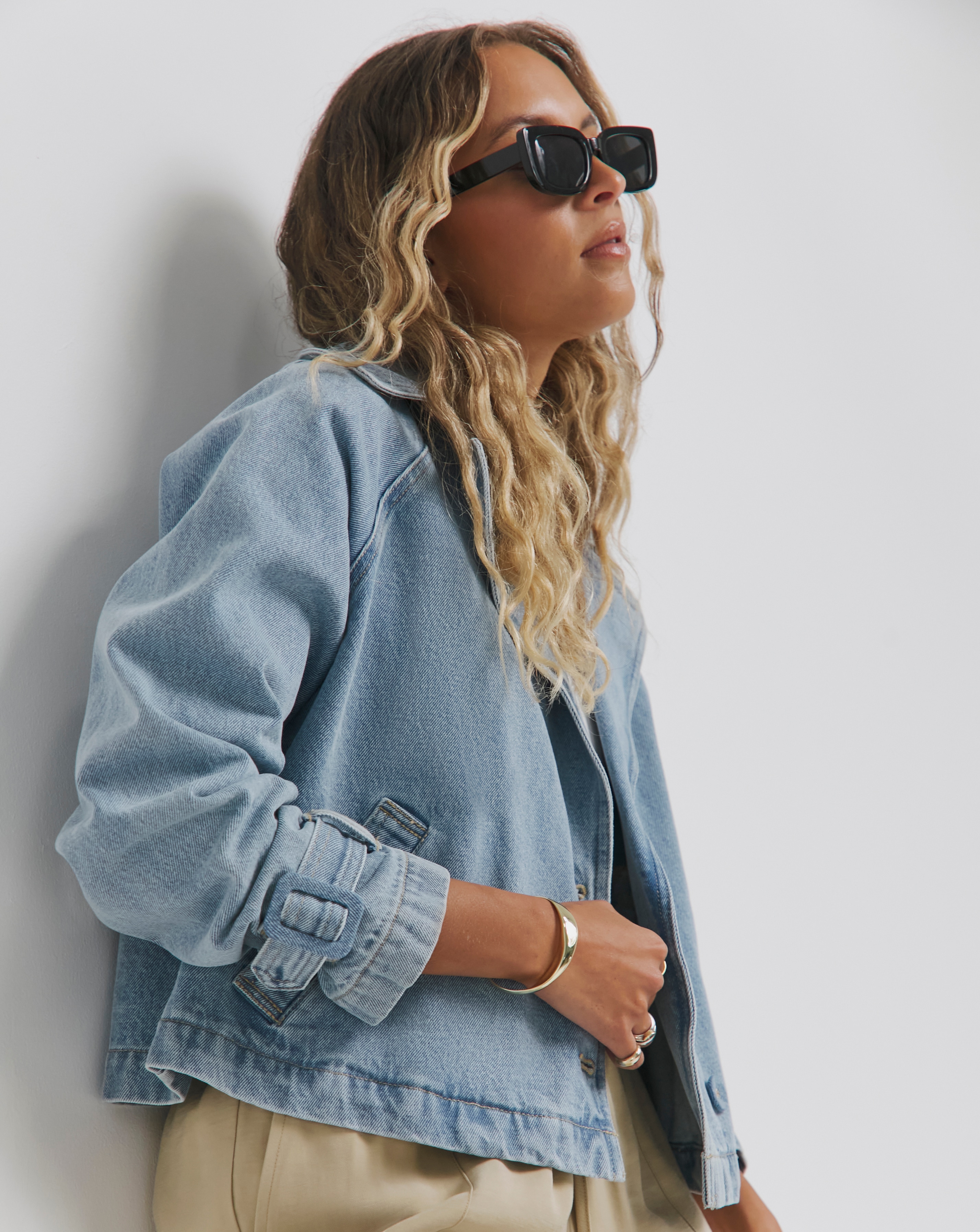 Light Wash Denim Cropped Trench | Simply Be