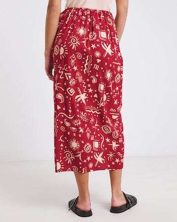 Red Print Spun Viscose Wrap Midaxi Skirt