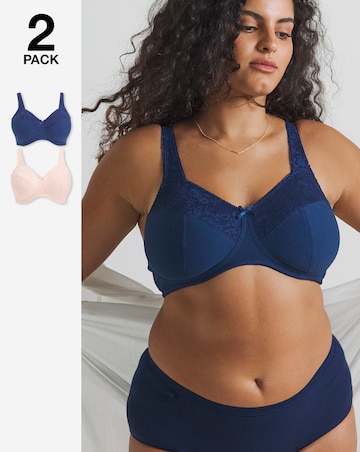 Pretty Secrets (2 Pack) New Sarah Cotton Non Wired Bras (B-G) Navy/Blush