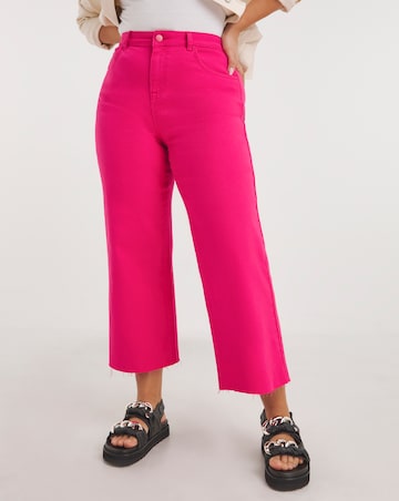 Hot Pink Cropped Raw Hem Wide Leg Jean