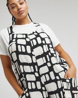 Mono Print Crinkle Wide Leg Jumpsuit With Pockets