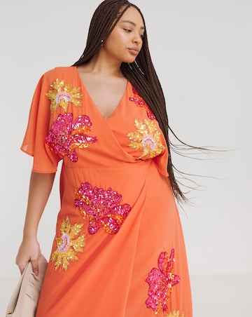 Maya Curve Embellished Wrap Maxi Dress
