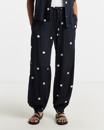 Spot Print Tie Hem Linen Trouser