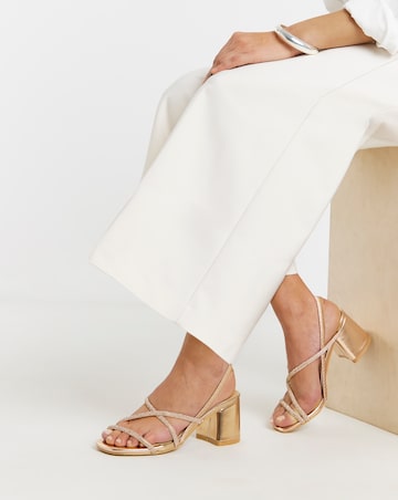 Canberra Strappy Diamante Low Block Heels - Wide Fit (E)