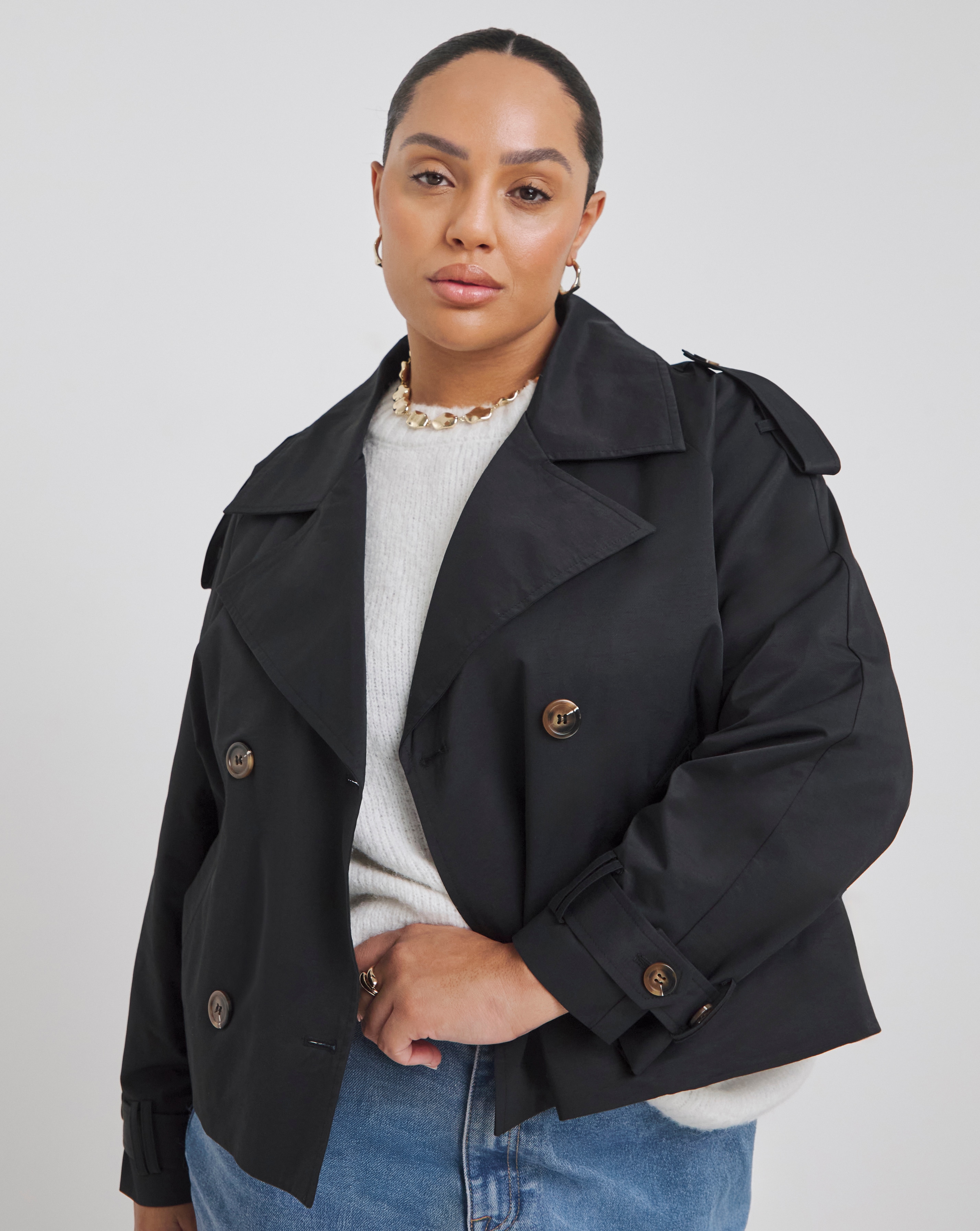 Black Borg Mix Trench Coat | Simply Be