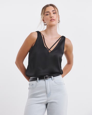 Black Sleeveless Criss Cross Satin Cami