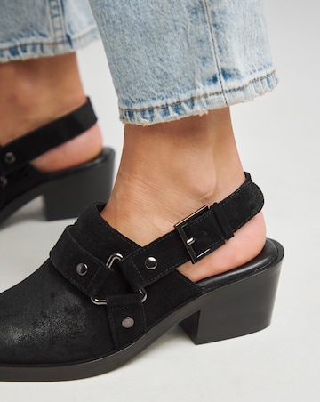 Elyria Suede Western Detailed Mule Shoes - Wide Fit (E)