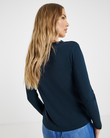 Navy Cosy Long Sleeve Lace V Neck Top