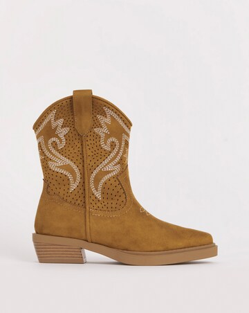 Betsy Western Cowboy Laser Cut Ankle Boots Extra Wide EEE Fit