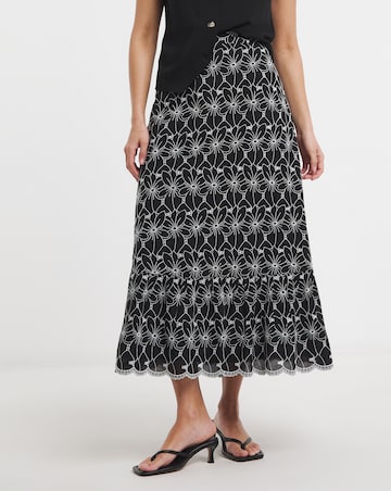 Lovedrobe Broderie Elasticated Back Waist Tiered Midaxi Skirt