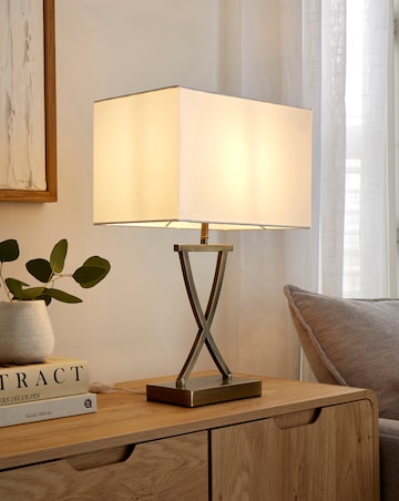 Antique Brass Metal and White Faux Silk Shade Club Table Lamp