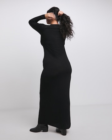 Black Full Hem Rib Knit Maxi Dress