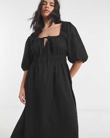 Simply Be Black Cotton Poplin Tie Front Midi Dress