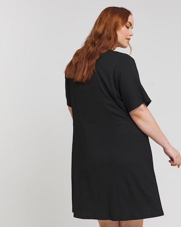 Black Waffle Lace Trim Skater Dress