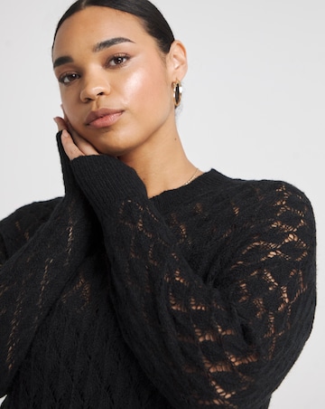 Black Pointelle Lace Midi Jumper Dress