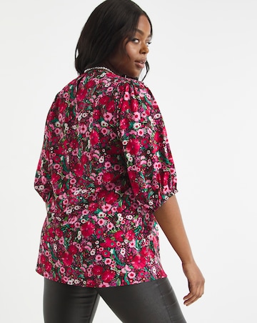 Floral Print Shirred Longline Boxy Top