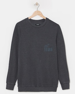 Black Acid Wash All Star Varsity Slogan Sweatshirt