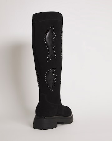 Caralynn Suede Western Knee High Boots - Extra Wide Fit (EEE) & Super Curvy Calf