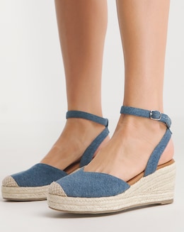 Layla Classic Closed Toe Buckle Espadrille Wedges - Wide Fit (E)