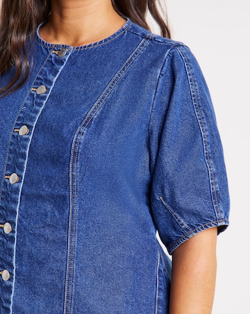 Mid Wash Button Through Denim Blouse