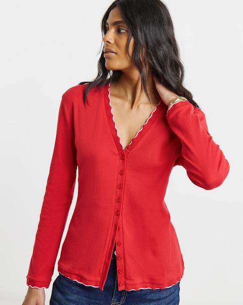 Simply Be Red Scallop Edge Button Through Top