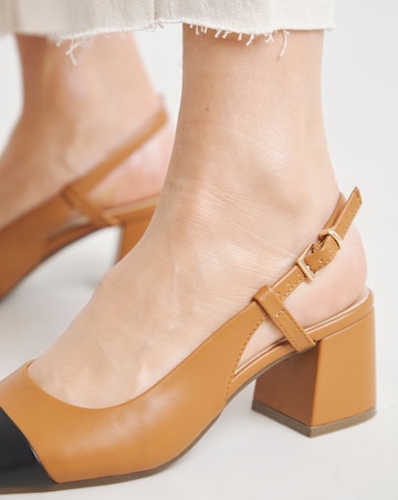Heavenly Soles Tegan Low Block Heel Slingback Shoes Wide E Fit