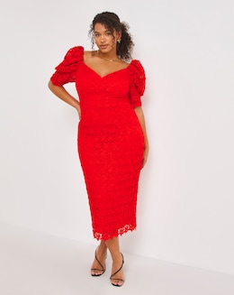 Chi Chi Puff Sleeve Lace Midi Dress