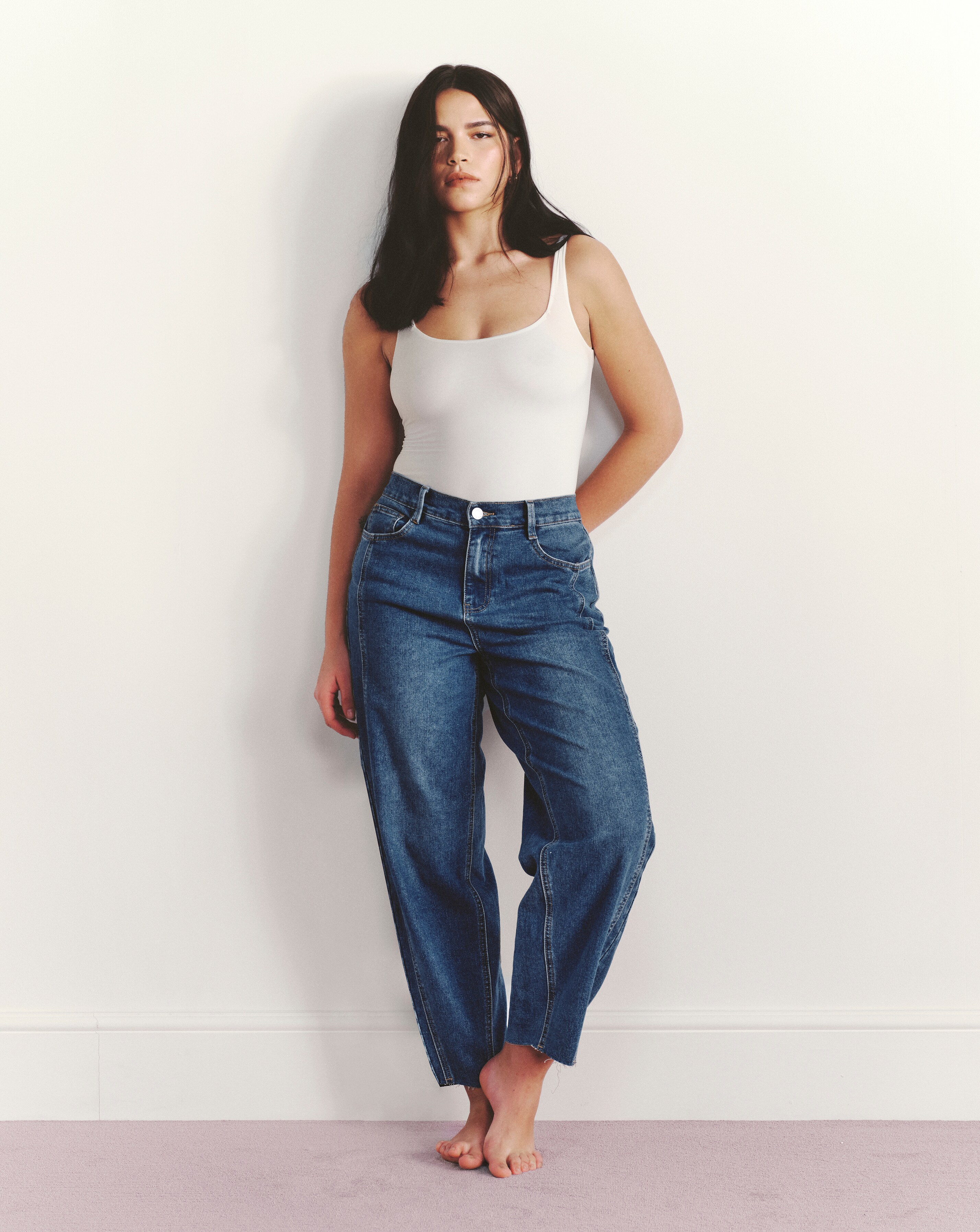 Simply Be Mid Wash Barrel Leg Jean