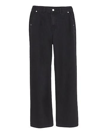Washed Black Pleat Detail Wide Leg Jeans