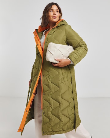 Khaki Zig Zag Quilt Longline Coat