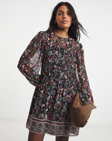 Simply Be Shirred Floral Border Print Skater Dress