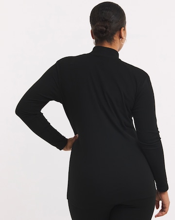 Pretty Secrets Thermal Brushed Fleece Turtle Neck Long Sleeve Top - Black