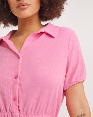 Pink Waffle Short Sleeve Shirt Dress
