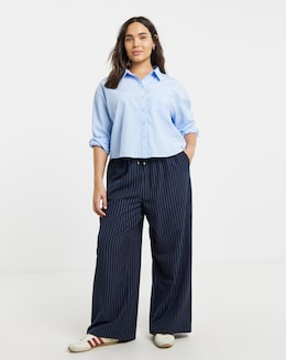 Simply Be Pinstripe Drawstring Wide Leg Trousers