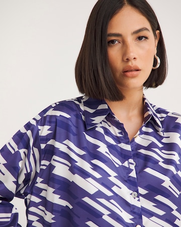 Geo Print Long Sleeve Relaxed Satin Shirt