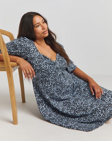 Black Print Supersoft Knot Front Skater Dress