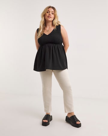Black Shirred Peplum Vest