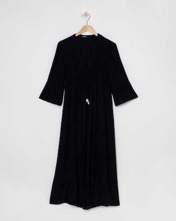 Simply Be Black Embroidered Trim Longline Kimono With Shell Tie