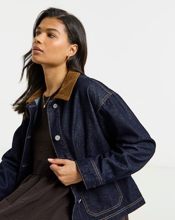 Indigo Cord Collar Denim Barn Jacket