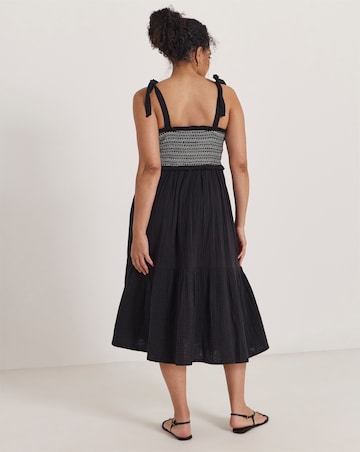 Contrast Stitch Shirred Midi Beach Dress