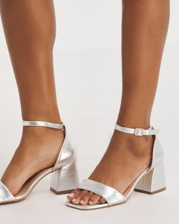 Rimona Metallic Barely There Block Heeled Sandals - Wide Fit (E)