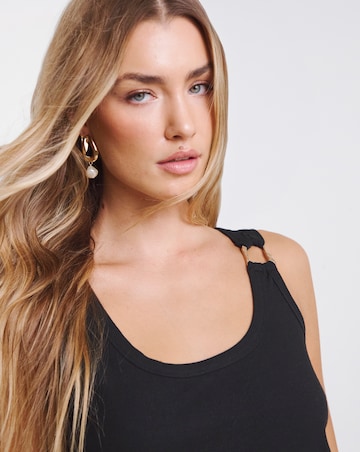 Black Ribbed Vest with Metal Trim