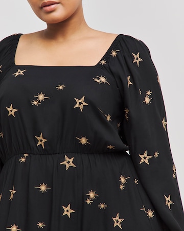 Simply Be Black With Gold Star Embroidered Midi Dress