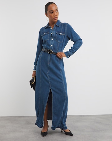 Mid Wash Tencel Loose Fit Maxi Shirt Dress with Tencel TM Lyocell