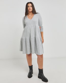 Grey Ribbed Smock Dress