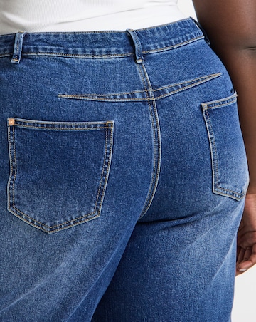 Mid Wash Comfort Stretch Dart Detail Barrel Leg Jeans