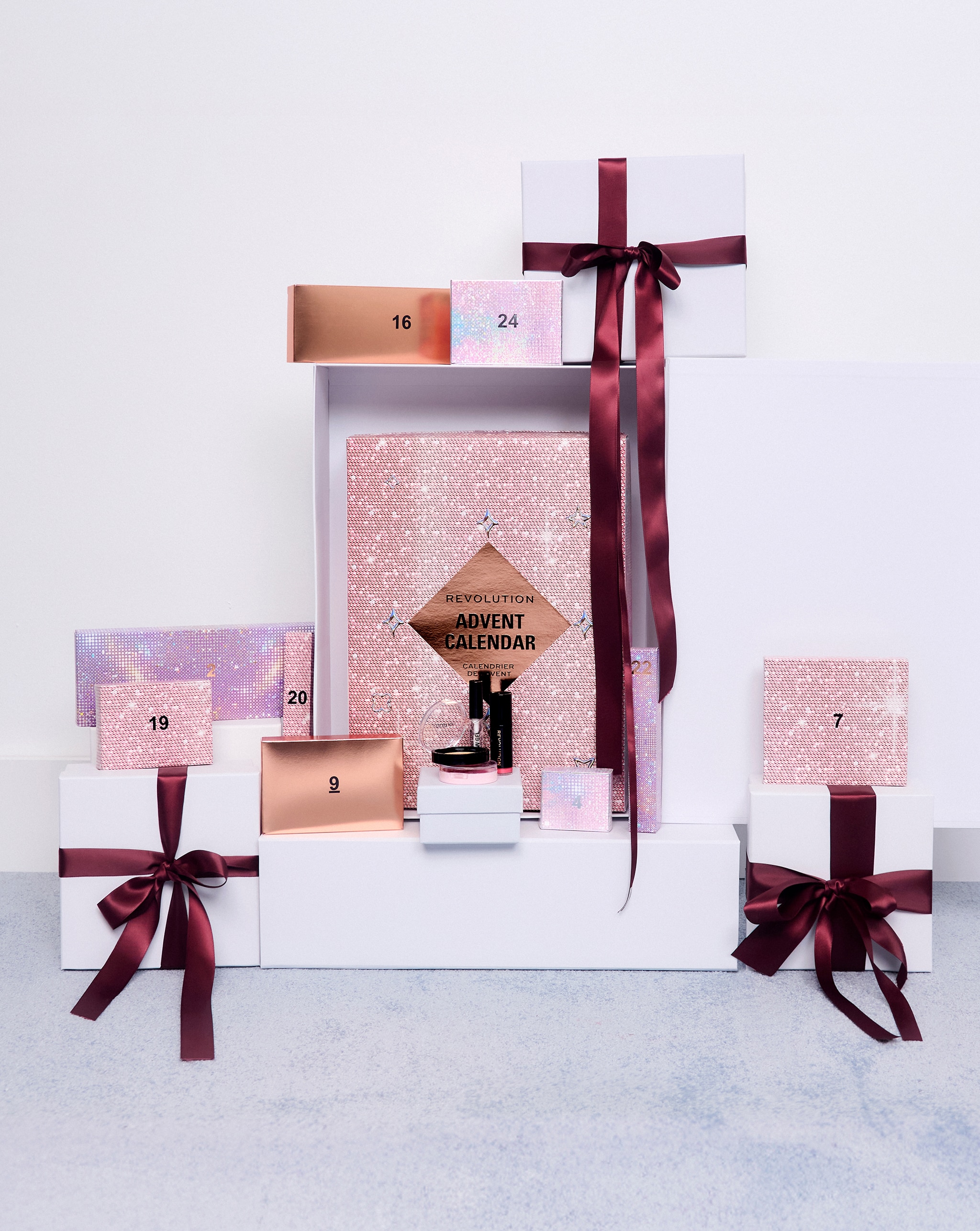 Luxe advent calendar displayed on stand