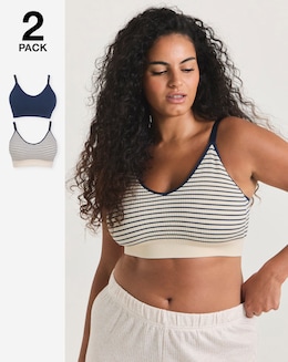 Pretty Secrets (2 Pack) Knitted Stripe Comfort Tops Navy Stripe